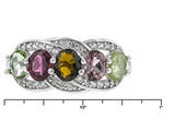 Rhodium over Sterling Silver 5 Stone Multi ColorTOURMALINE & White ZIRCON Ring