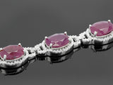 Rhodium over Sterling Silver Oval RUBY & DIAMOND Line Bracelet (7 in)