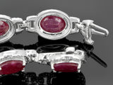 Rhodium over Sterling Silver Oval RUBY & DIAMOND Line Bracelet (7 in)