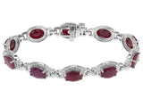 Rhodium over Sterling Silver Oval RUBY & DIAMOND Line Bracelet (7 in)