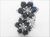 Rhodium over Sterling Silver Blue SAPPHIRE & Diamond Flower Stud Earrings