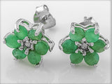 Rhodium over Sterling Silver EMERALD & Diamond Flower Stud Earrings