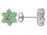 Rhodium over Sterling Silver EMERALD & Diamond Flower Stud Earrings