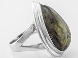 Rhodium over Sterling Silver Bezel Set Teardrop Labradorite Solitaire Ring