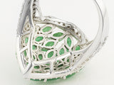 Rhodium Sterling Silver EMERALD and White Zircon Teardrop Cluster Ring