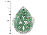 Rhodium Sterling Silver EMERALD and White Zircon Teardrop Cluster Ring