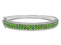 7" Rhodium Sterling Silver CHROME DIOPSIDE & ZIRCON Bangle Bracelet