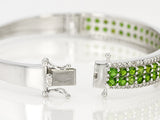 7" Rhodium Sterling Silver CHROME DIOPSIDE & ZIRCON Bangle Bracelet