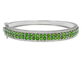 7" Rhodium Sterling Silver CHROME DIOPSIDE & ZIRCON Bangle Bracelet