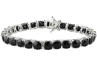 Sterling Silver Thai Black Spinel Checkerboard Line Tennis Bracelet ( 7.00 in)