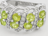 Rhodium Sterling Silver PERIDOT & ZIRCON Cluster Style Ring (Size 5 Only)