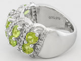 Rhodium Sterling Silver PERIDOT & ZIRCON Cluster Style Ring (Size 5 Only)