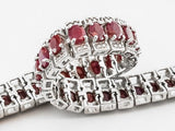 Rhodium over Sterling Silver Oval RUBY Line Tennis Bracelet (7 in)