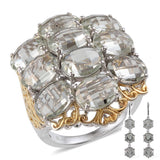 Platinum over Sterling Silver 14K YG Green Amethyst Prasiolite Ring and Earring Set