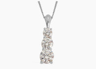 Platinum over Sterling Swarovski Zirconia 3 Stone Pendant with Platinum over Silver 18" Chain
