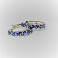 Platinum over Sterling Silver Tanzanite Hoop Earrings