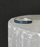 Decorative Platinum Sterling Silver Channel Set BLUE DIAMOND Band Ring