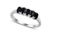 Sterling Silver THAI BLACK SPINEL Oval Shaped 5 Gemstone Ring (size 7)