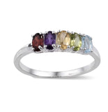 Sterling Silver Multi Gem Oval Shaped 5 Gemstone Ring (size 5)