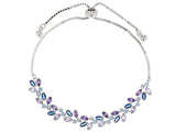 Rhodium/Sterling Silver LC Blue Spinel & Multi color CZ Adjustable Bracelet