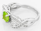 Rhodium/Sterling Silver Cushion PERIDOT & ZIRCON Open Work Bow Ring