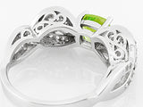 Rhodium/Sterling Silver Cushion PERIDOT & ZIRCON Open Work Bow Ring