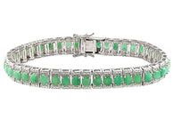 Rhodium/Sterling Silver 14cts. Oval EMERALD Halo Line Tennis Bracelet (8 in)