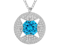 Rhoduim/Sterling Silver Art Deco Blue/White CZ Diamond Simulant Pendant and Chain