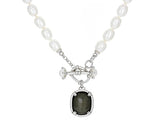 Rhodium/Sterling Silver White Pearl, Topaz & Pyrite Earrings & Necklace Set