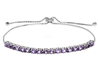 Rhodium/Sterling Silver Brazillian AMETHYST 1.60 ct Adjustable Sliding Bolo Bracelet