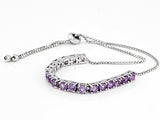 Rhodium/Sterling Silver Brazillian AMETHYST 1.60 ct Adjustable Sliding Bolo Bracelet