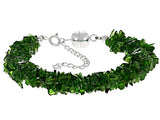 Rhodium/Sterling Silver 80 cts Chrome Diopside Chip Adjustable Magnetic Bracelet