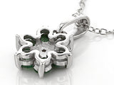 Rhodium over Sterling Silver EMERALD & Diamond Flower Pendant and Chain