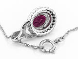 Rhodium/Sterling Silver Burma RUBY & White/Black Diamond Accents Halo Pendant & Chain