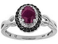 Rhodium/Sterling Silver Burma RUBY & White/Black Diamond Accents Halo Ring (size 8)