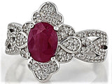 Rhoduim over Sterling Silver 1.82ct Burmese RUBY Antique Style Ring