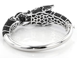 Black Rhodium/Sterling Silver BLACK SPINEL Elephant Cuff Bangle Bracelet (6.5 in)