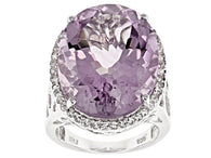 Rhodium over Sterling Silver 22 ct. Lavender AMETHYST & White TOPAZ Halo Statement Ring