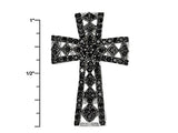 Rhodium Sterling Silver Openwork Black Spinel Cross Pendant with Chain