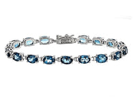 Rhodium over Sterling Silver 17.00ct London Blue TOPAZ  Oval Line Bracelet (6.50 in)