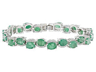 Rhodium/Sterling Silver 20 cts. Offset EMERALD & White ZIRCON Tennis Bracelet