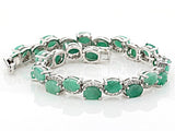 Rhodium/Sterling Silver 20 cts. Offset EMERALD & White ZIRCON Tennis Bracelet