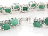 Rhodium/Sterling Silver 20 cts. Offset EMERALD & White ZIRCON Tennis Bracelet