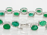 Rhodium/Sterling Silver 20 cts. Offset EMERALD & White ZIRCON Tennis Bracelet