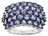 Rhodium over Sterling Silver 4.25 cts. TANZANITE Multi Row Cluster Ring