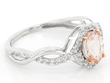 Rhodium over Sterling Silver 1.0 ct. Pink MORGANITE & ZIRCON Twisted Halo Ring