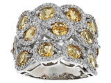 Rhodium/Sterling Silver Brazilian CITRINE and DIAMOND Decorative Cluster Ring (size 5)