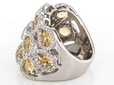 Rhodium/Sterling Silver Brazilian CITRINE and DIAMOND Decorative Cluster Ring (size 5)