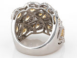 Rhodium/Sterling Silver Brazilian CITRINE and DIAMOND Decorative Cluster Ring (size 5)