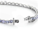 Rhodium over Sterling Silver Oval 5.5 & 6.2 cts. Tanzanite Line Tennis Bracelet